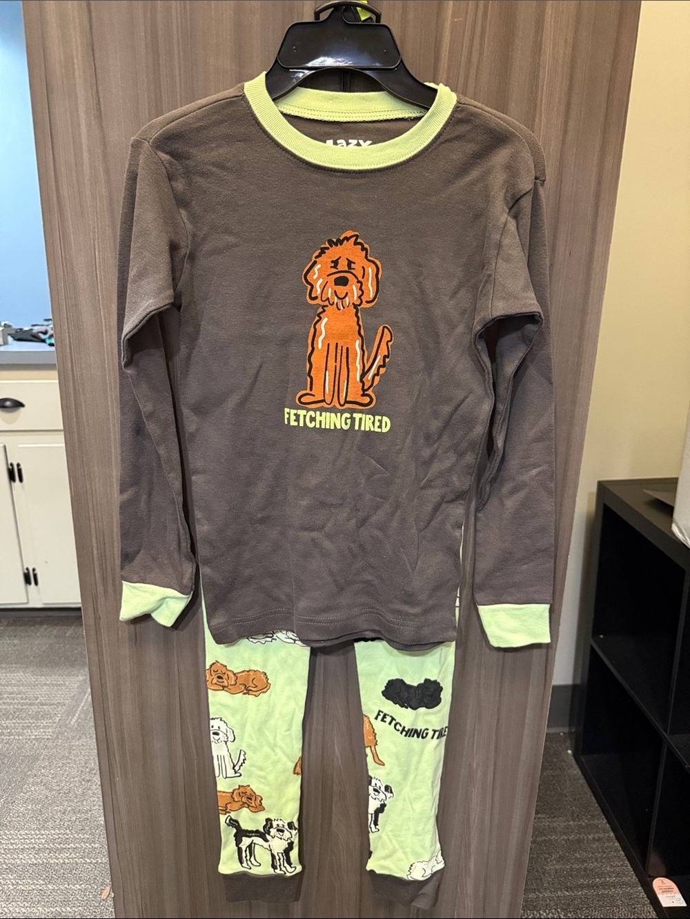 Lazy One Gray & Lime Dog 'Fetching Tired' Kids Pajama Set